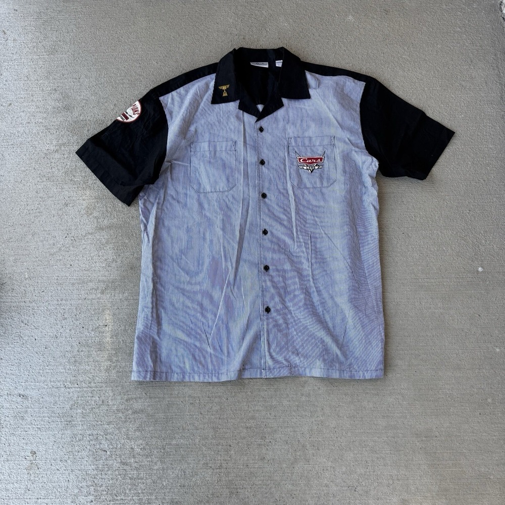 Disney Cars Land Champions Custom Speed Shop Bowling Shirt Men's M/L Black Gray